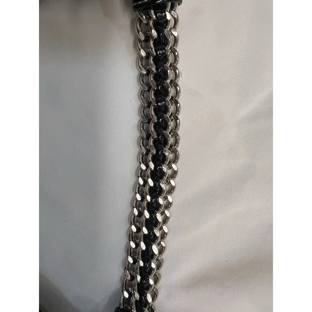 Vtg Y2K Candie's Black Faux Patent Leather Purse Contrast‎ Silver Chain Handle